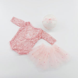 Lace newborn outfit, Dusty Pink, BG