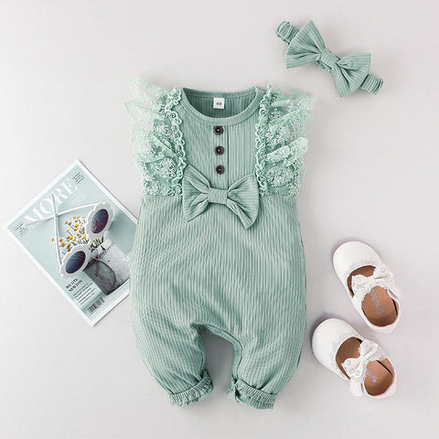 Lace mint romper and headband, BG